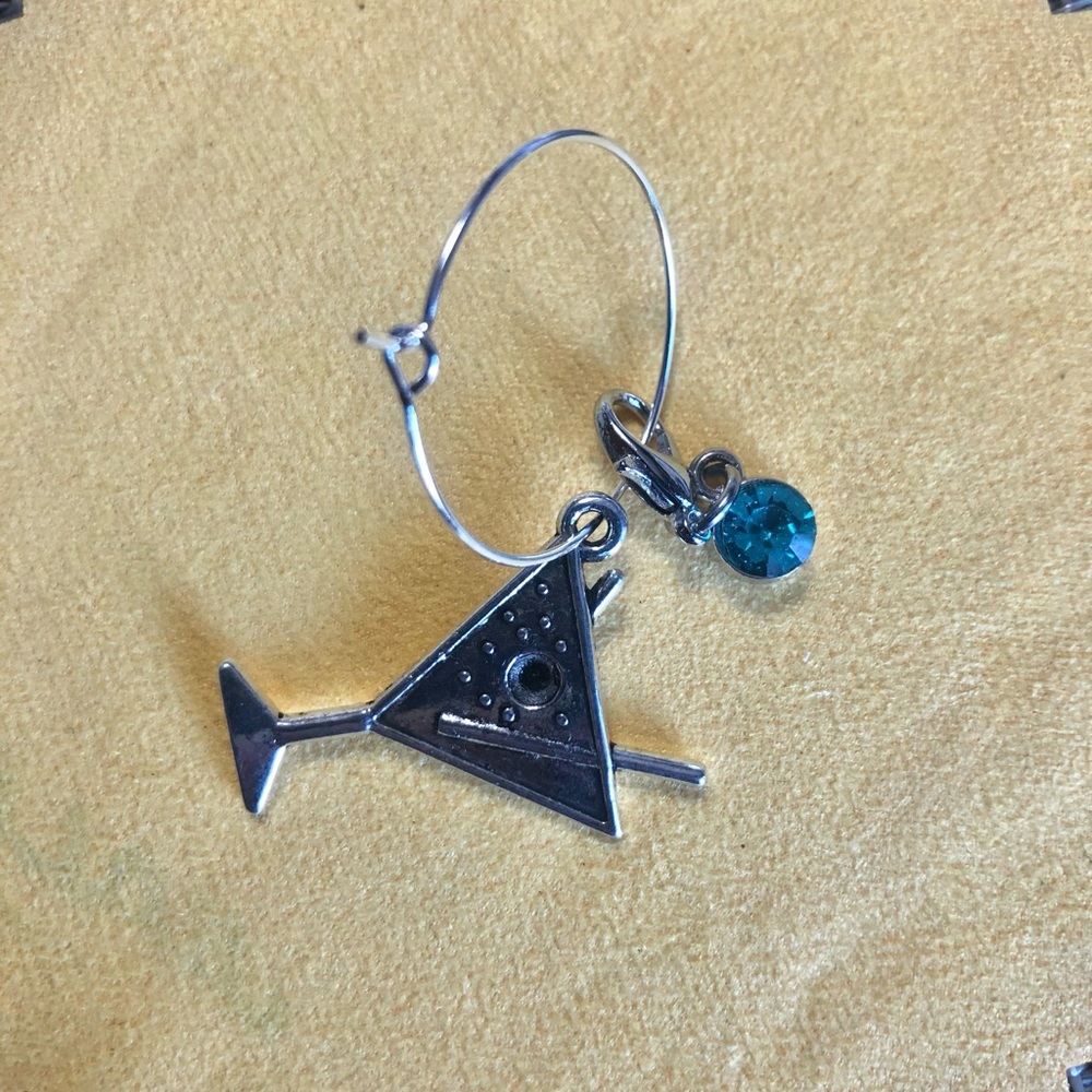 NWT, Handmade by A Charmed Life. Silver Martini Charm with Silver & Aqua